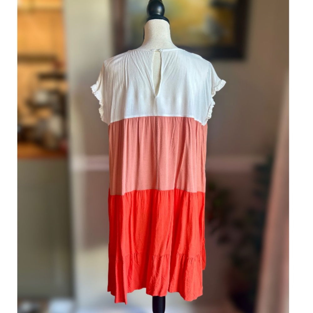 TRENDSI | Color Block Round Neck Ruffle Hem Dress - Picture 7 of 9